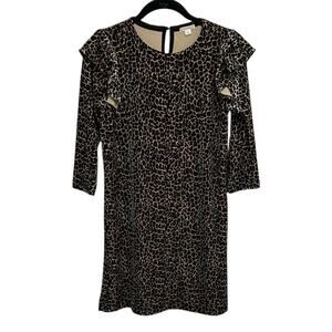 Crewcuts Brown Leopard Long Sleeve ruffle sleeve Dress size kids size 14